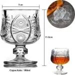 Casa si Gradina - Bucatarie si vesela - Cani si pahare - Pahare - Set 6 Pahare din Sticla cu Picior Decorativ – Model Vintage Elegant in Relief, 150ml, Ideal pentru Lichior si Aperitive - Infinity.ro
