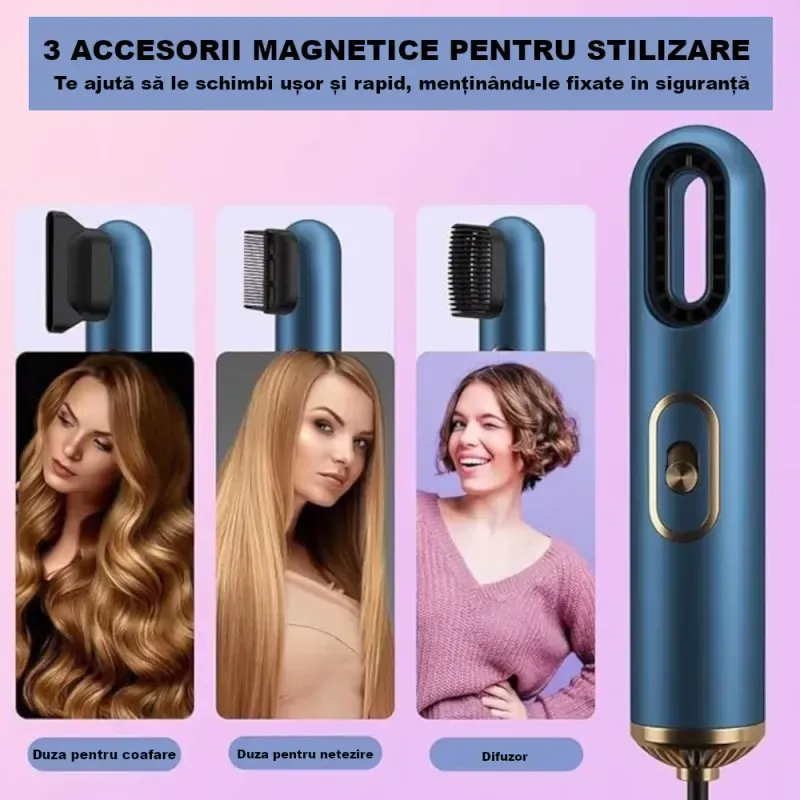 Ingrijire personala si Cosmetice - Aparate & accesorii ingrijire personala - Hair styling - Uscatoare de par - Uscator de Par ABYZ™, Motor de Inalta Viteza, 3 Trepte de Temperatura, Uscare Rapida si Silentioasa, 800W Albastru/Auriu - Infinity.ro