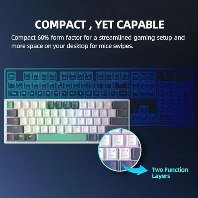 PC, gaming si accesorii - Periferice PC - Tastaturi - Tastatura mecanica gaming 61 taste ABYZ design ergonomic, iluminare LED, switch-uri Blue, conexiune USB alb - Infinity.ro