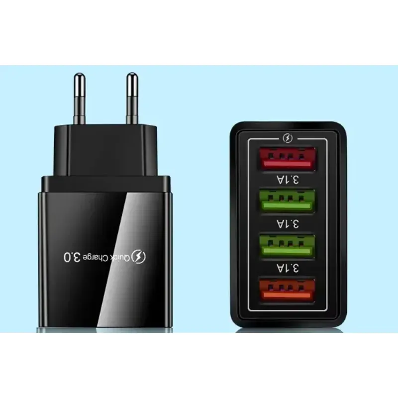 Laptop, Telefoane si Tablete - Telefoane mobile si accesorii - Accesorii Telefoane - Incarcatoare telefoane - Incarcator telefon cu 4 porturi USB 20W QC 3.0+PD, incarcare rapida pentru smartphone, tableta si accesorii mobile negru - Infinity.ro