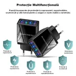 Laptop, Telefoane si Tablete - Telefoane mobile si accesorii - Accesorii Telefoane - Incarcatoare telefoane - Incarcator telefon cu 4 porturi USB 20W QC 3.0+PD, incarcare rapida pentru smartphone, tableta si accesorii mobile negru - Infinity.ro