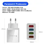 Laptop, Telefoane si Tablete - Telefoane mobile si accesorii - Accesorii Telefoane - Incarcatoare telefoane - Incarcator telefon cu 4 porturi USB 20W, QC 3.0+PD, incarcare rapida pentru smartphone, tableta si accesorii mobile alb - Infinity.ro