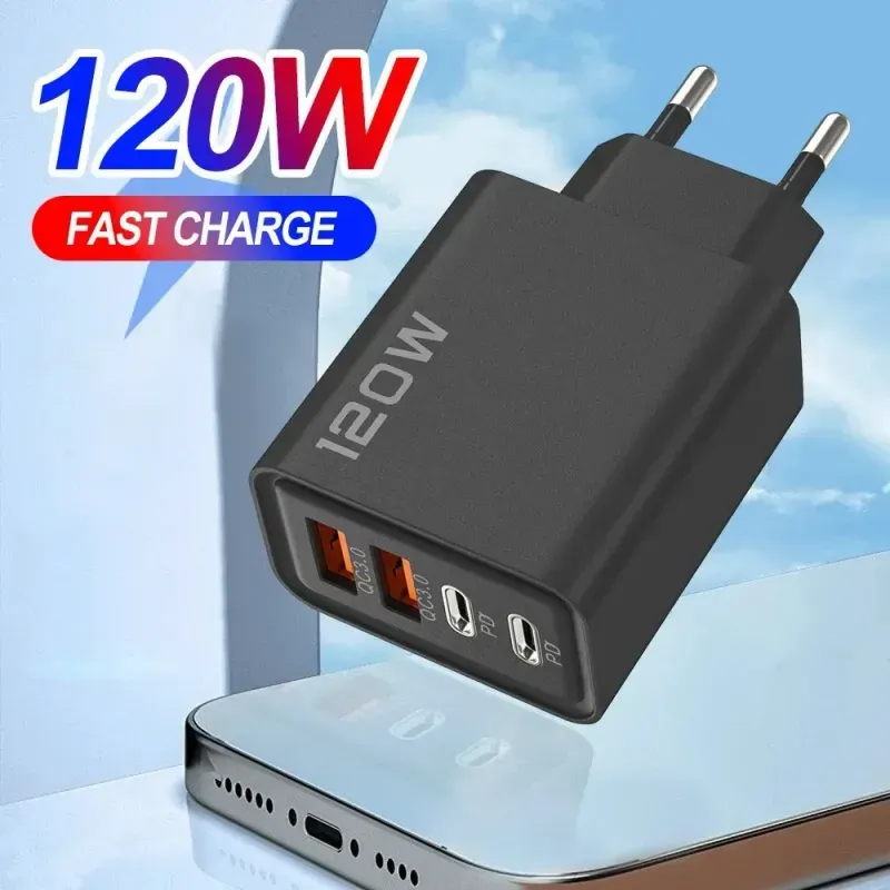 Laptop, Telefoane si Tablete - Telefoane mobile si accesorii - Accesorii Telefoane - Incarcatoare telefoane - Incarcator rapid smartphone 120W cu 4 porturi 2xUSB-C 2xUSB-A ABYZ PD 3.0, Quick Charge, protectie OTP/OVP, negru - Infinity.ro