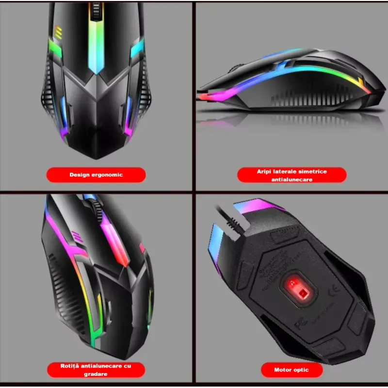 PC, gaming si accesorii - Periferice PC - Tastaturi - Set tastatura si mouse gaming RGB ABYZ 104 taste, USB, ergonomic, rezistent la apa, iluminare colorata, negru - Infinity.ro