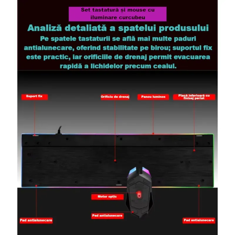 PC, gaming si accesorii - Periferice PC - Tastaturi - Set tastatura si mouse gaming RGB ABYZ 104 taste, USB, ergonomic, rezistent la apa, iluminare colorata, negru - Infinity.ro