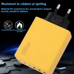 PC, gaming si accesorii - Periferice PC - Tastaturi - Incarcator 120W cu 6 porturi USB ABYZ USB-C si USB-A, QC 3.0, PD 3.0, 5V 3A, adaptor universal pentru telefon galben - Infinity.ro