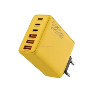 Incarcator 120W cu 6 porturi USB ABYZ USB-C si USB-A, QC 3.0, PD 3.0, 5V 3A, adaptor universal pentru telefon galben