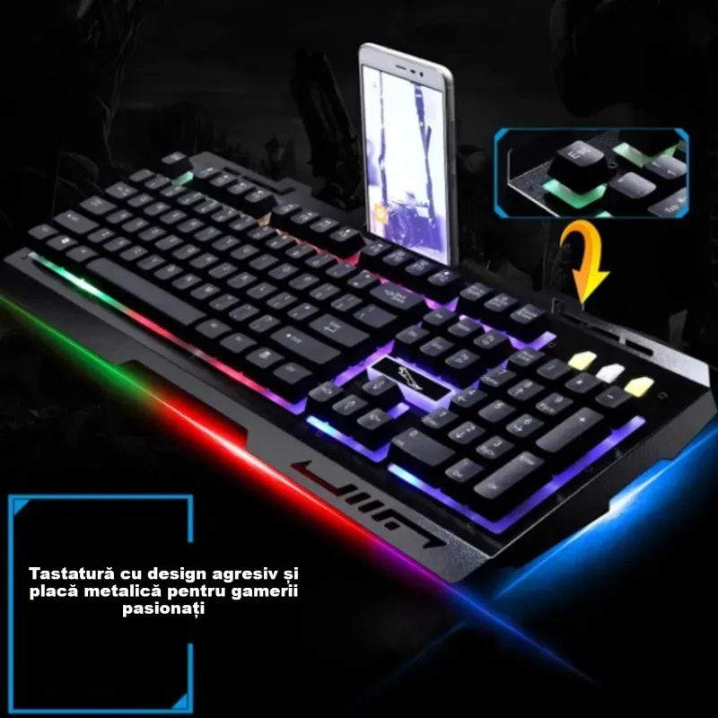 PC, gaming si accesorii - Periferice PC - Tastaturi - Tastatura mecanica gaming cu fir ABYZ compatibila cu laptop si desktop, design ergonomic, performanta ridicata negru - Infinity.ro