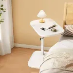 Casa si Gradina - Mobilier - Mese si birouri - Masute de cafea - Masuta laterala tip C cu inaltime ajustabila masuta de cafea compacta din lemn, ideala pentru canapea, colt sau pat alb - Infinity.ro