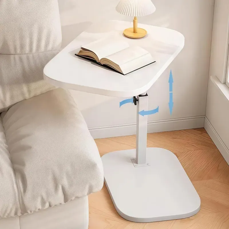 Casa si Gradina - Mobilier - Mese si birouri - Masute de cafea - Masuta laterala tip C cu inaltime ajustabila masuta de cafea compacta din lemn, ideala pentru canapea, colt sau pat alb - Infinity.ro