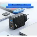 Laptop, Telefoane si Tablete - Telefoane mobile si accesorii - Accesorii Telefoane - Incarcatoare telefoane - Incarcator smartphone ABYZ 65W cu USB-C si USB-A – QC 3.0 + PD 3.0, incarcare rapida pentru laptop si telefon negru - Infinity.ro