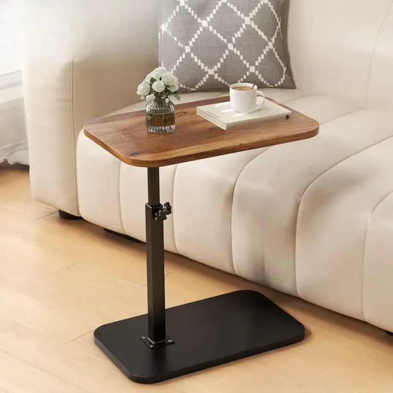 Casa si Gradina - Mobilier - Mese si birouri - Masute de cafea - Masuta laterala tip C cu inaltime ajustabila, compacta din lemn, ideala pentru canapea, colt sau pat nuc-negru - Infinity.ro