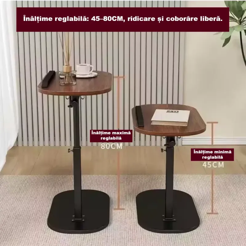 Casa si Gradina - Mobilier - Mese si birouri - Masute de cafea - Masuta laterala tip C cu inaltime ajustabila, compacta din lemn, ideala pentru canapea, colt sau pat nuc-negru - Infinity.ro