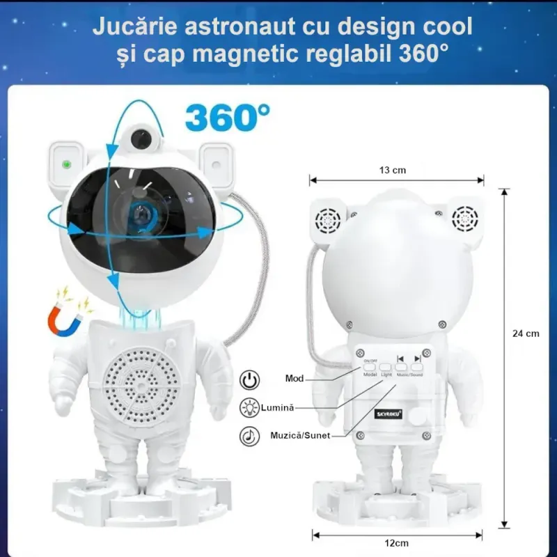 Casa si Gradina - Corpuri si surse de iluminat - Veioze si lampi - Lampi de veghe copii - Lampa de Veghe Astronaut pentru copii Proiector de Stele cu muzica si lumini, design adorabil Alb ABYZ™ - Infinity.ro