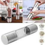 Casa si Gradina - Bucatarie si vesela - Ustensile bucatarie - Rasnite si dozatoare condimente - Rasnita Manuala Dubla ABYZ pentru Condimente, Inox, Ajustabila, 5x20cm – Macinare fina si grosiera - Infinity.ro