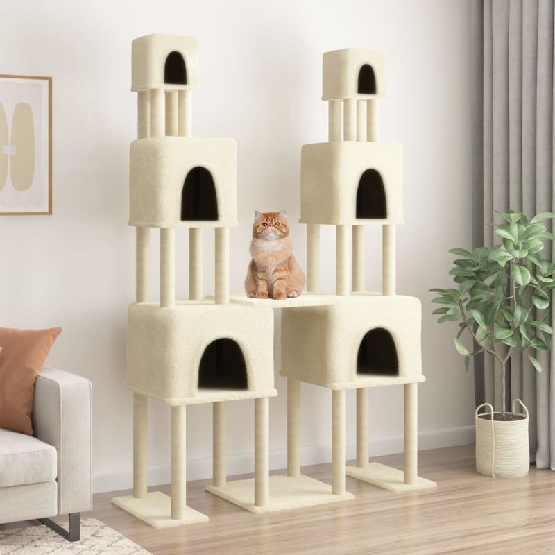 Petshop - Accesorii petshop - Jucarii animale - Ansambluri de joaca - Ansamblu de pisici cu stalpi din funie de sisal, crem, 199 cm - Infinity.ro