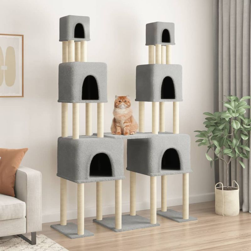 Petshop - Accesorii petshop - Jucarii animale - Ansambluri de joaca - Ansamblu pisici, stalpi din funie sisal, gri deschis, 199 cm - Infinity.ro