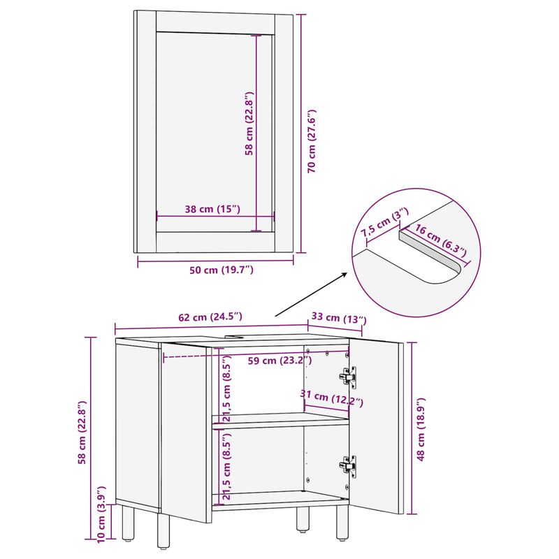 Casa si Gradina - Mobilier - Seturi de mobilier - Seturi baie - Seturi de baie cu usa Maro Acacia Finisat Lemn de mango solid - Infinity.ro