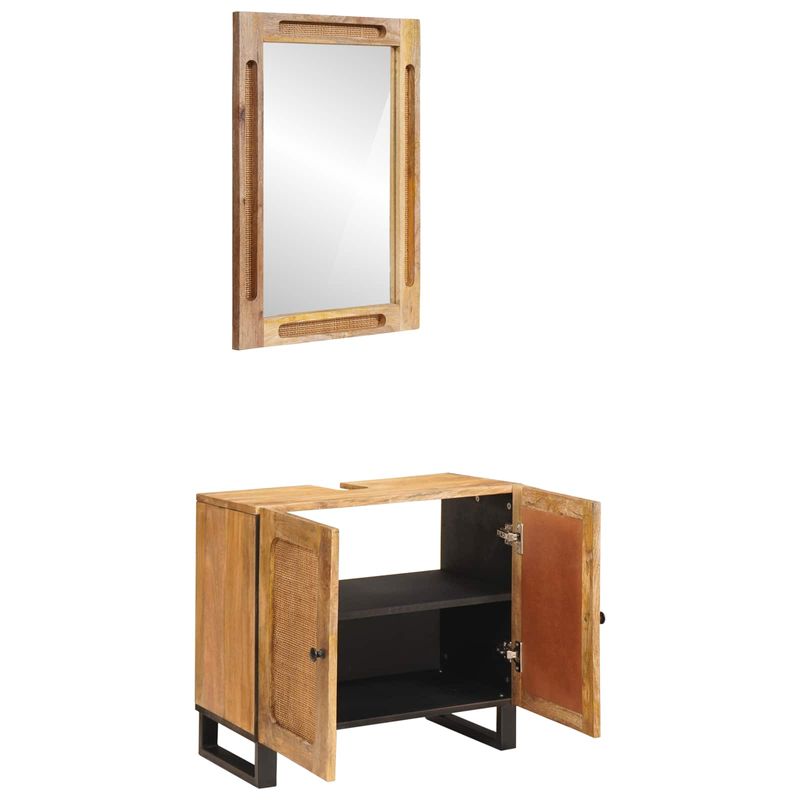 Casa si Gradina - Mobilier - Seturi de mobilier - Seturi baie - Seturi de baie cu depozitare cu usa natural Lemn de mango solid - Infinity.ro