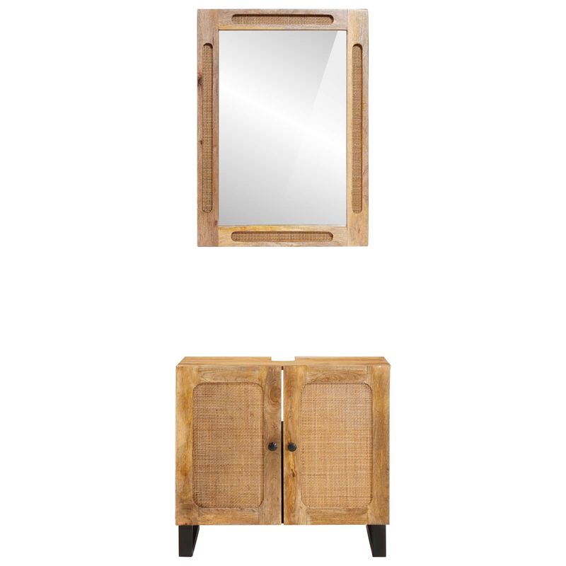 Casa si Gradina - Mobilier - Seturi de mobilier - Seturi baie - Seturi de baie cu depozitare cu usa natural Lemn de mango solid - Infinity.ro