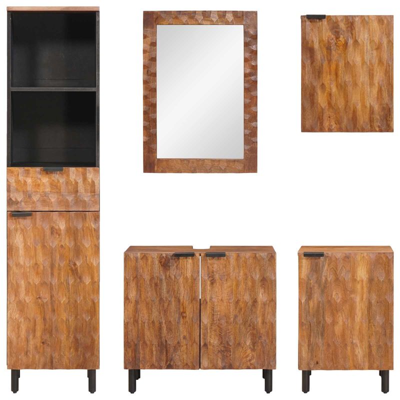 Casa si Gradina - Mobilier - Seturi de mobilier - Seturi baie - Seturi de baie cu raft Maro Acacia Finisat Lemn de mango solid - Infinity.ro