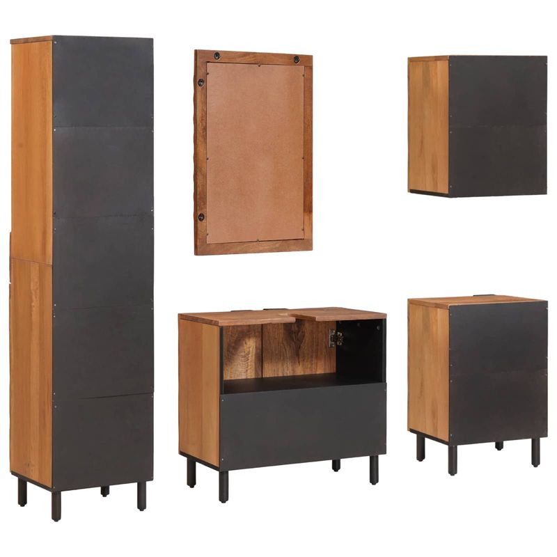 Casa si Gradina - Mobilier - Seturi de mobilier - Seturi baie - Seturi de baie cu raft Maro Acacia Finisat Lemn de mango solid - Infinity.ro