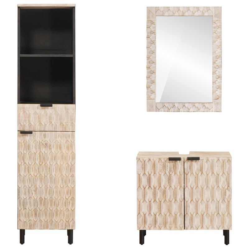 Casa si Gradina - Mobilier - Seturi de mobilier - Seturi baie - Seturi de baie cu sertar Finisaj Alb Spalat Lemn de mango solid - Infinity.ro