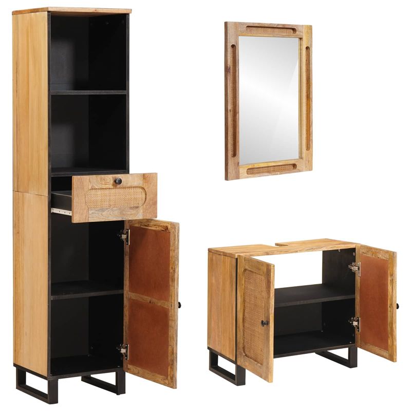 Casa si Gradina - Mobilier - Seturi de mobilier - Seturi baie - Seturi de baie cu sertar cu raft natural Lemn de mango solid - Infinity.ro