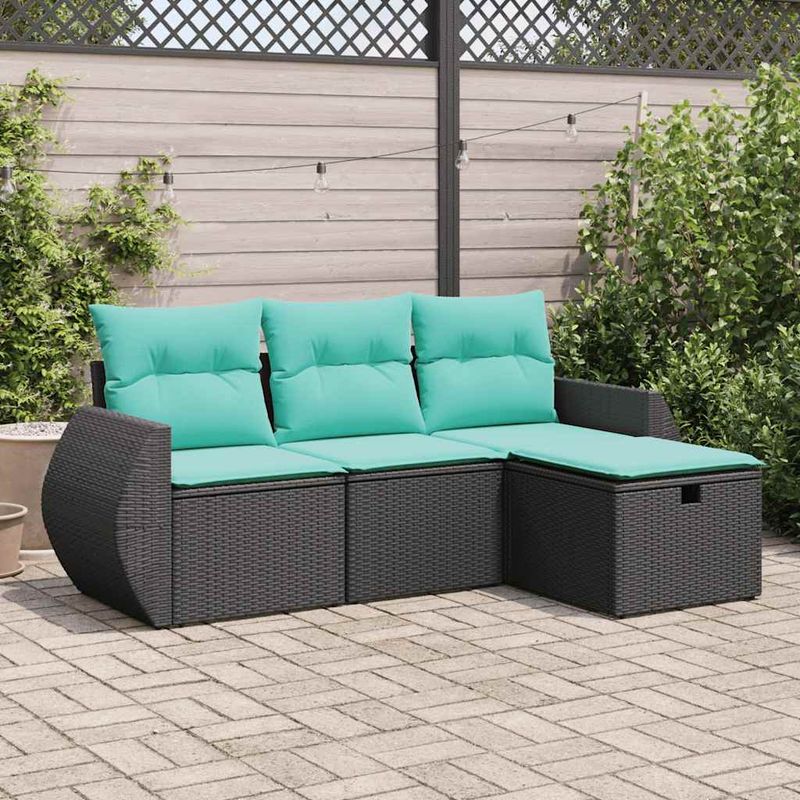 Casa si Gradina - Gradina si terasa - Mobilier exterior - Seturi mobila gradina - Set mobilier de gradina cu perne, 4 piese, negru, poliratan - Infinity.ro