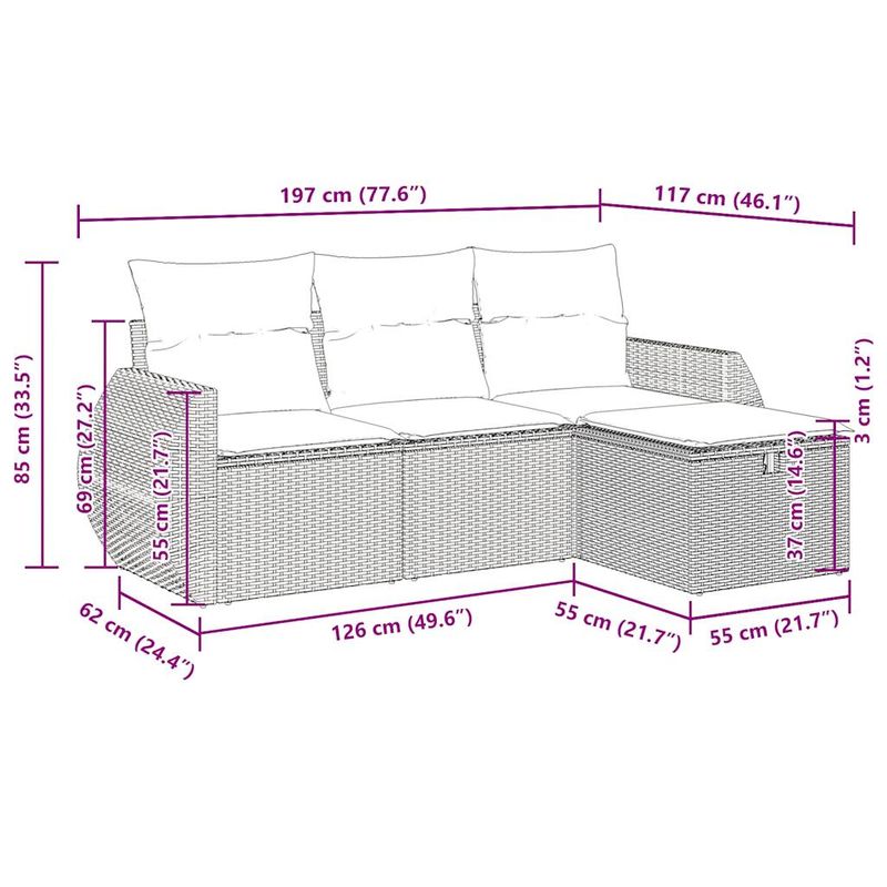 Casa si Gradina - Gradina si terasa - Mobilier exterior - Seturi mobila gradina - Set mobilier de gradina cu perne, 4 piese, negru, poliratan - Infinity.ro