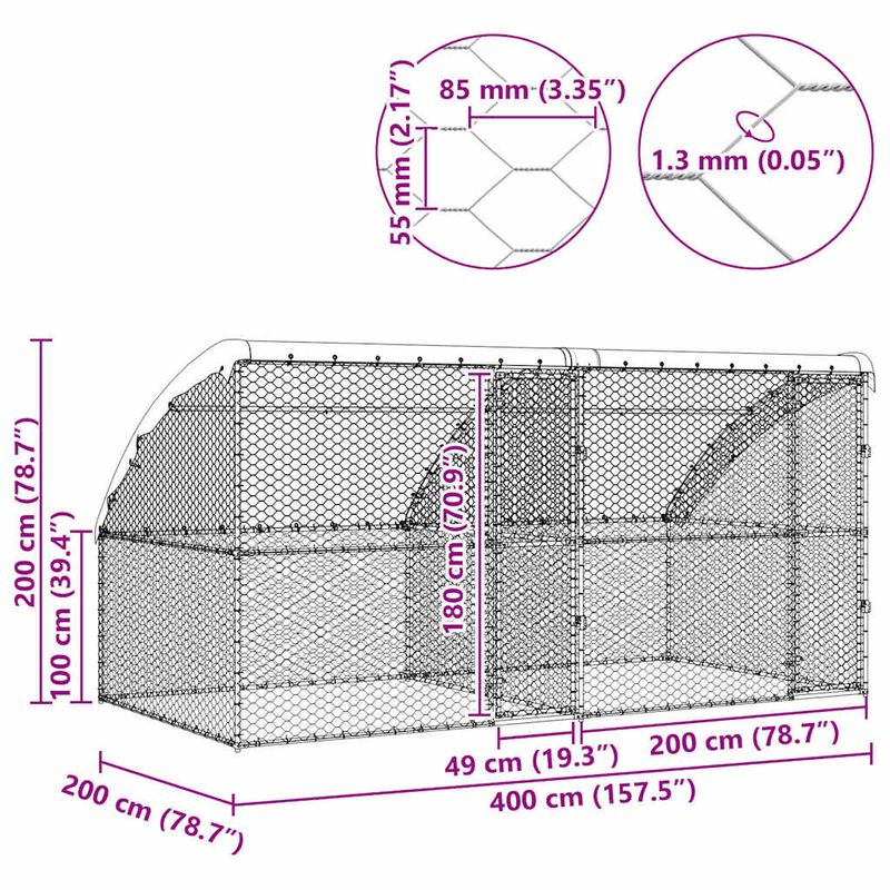 Petshop - Accesorii petshop - Culcusuri si custi - Custi interior si exterior - Cusca pentru caini 2 pcs Argintiu 4 x 2 x 2 m Otel - Infinity.ro