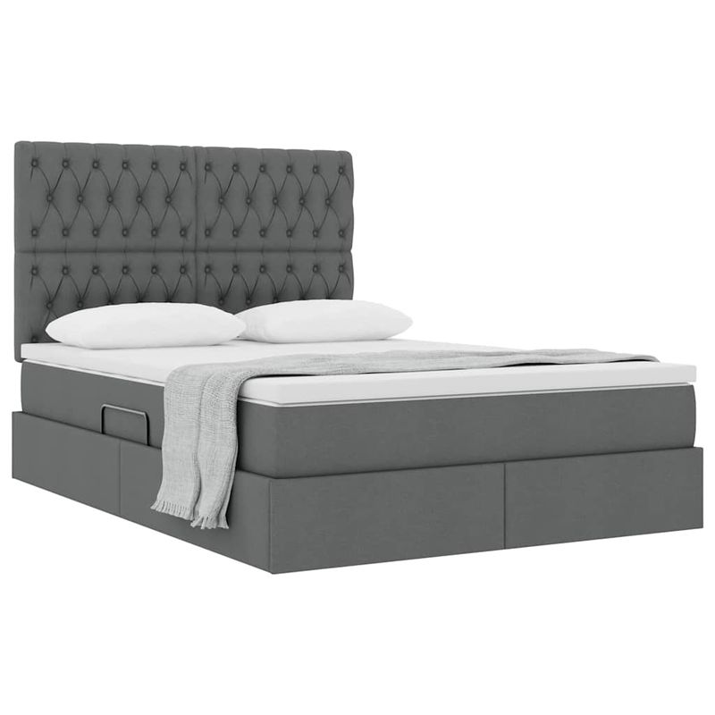Casa si Gradina - Mobilier - Paturi si accesorii - Paturi - Pat cu saltea si spatiu de depozitare Gri inchis 140 x 200 cm - Infinity.ro