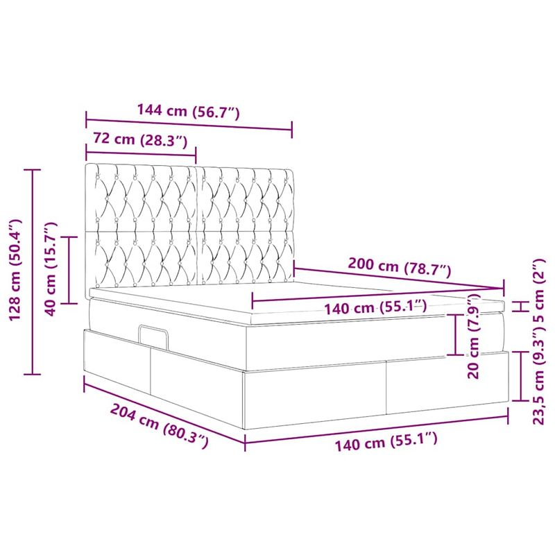 Casa si Gradina - Mobilier - Paturi si accesorii - Paturi - Pat cu saltea si spatiu de depozitare Gri inchis 140 x 200 cm - Infinity.ro