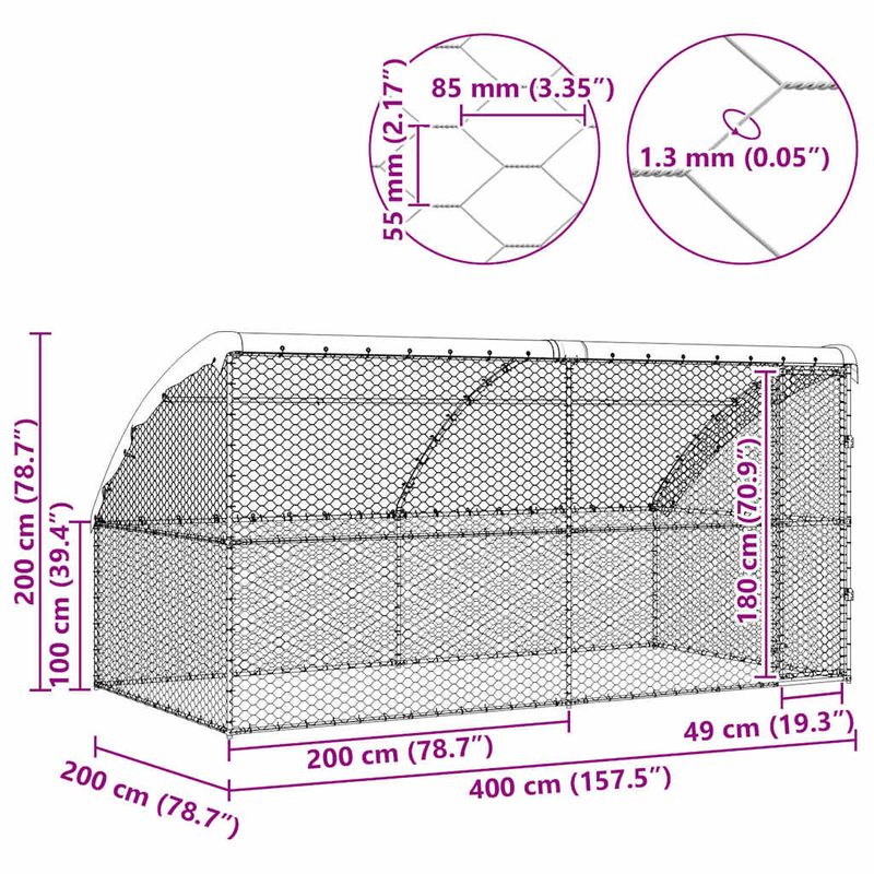 Petshop - Accesorii petshop - Culcusuri si custi - Custi interior si exterior - Cusca pentru caini 2 pcs Argintiu 4 x 2 x 2 m Otel - Infinity.ro
