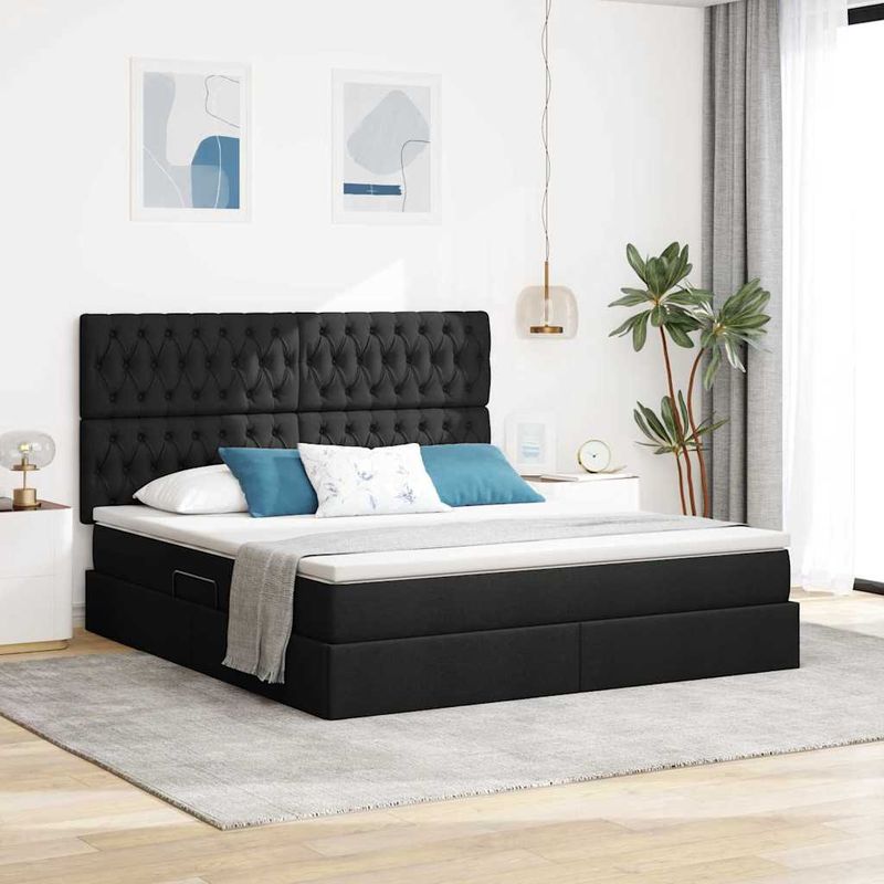 Casa si Gradina - Mobilier - Paturi si accesorii - Paturi - Pat cu saltea si spatiu de depozitare Negru 160 x 200 cm - Infinity.ro