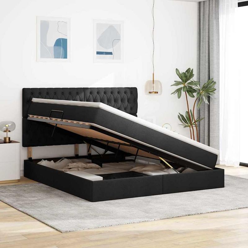 Casa si Gradina - Mobilier - Paturi si accesorii - Paturi - Pat cu saltea si spatiu de depozitare Negru 160 x 200 cm - Infinity.ro