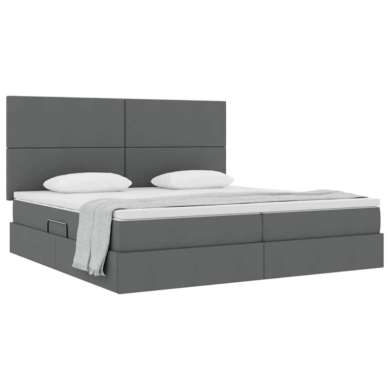 Casa si Gradina - Mobilier - Paturi si accesorii - Paturi - Pat cu saltea si spatiu de depozitare Gri inchis 200 x 200 cm - Infinity.ro