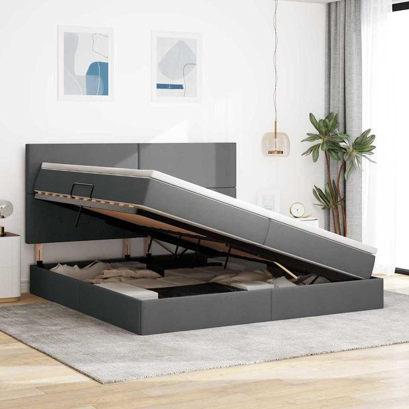 Casa si Gradina - Mobilier - Paturi si accesorii - Paturi - Pat cu saltea si spatiu de depozitare Gri inchis 200 x 200 cm - Infinity.ro