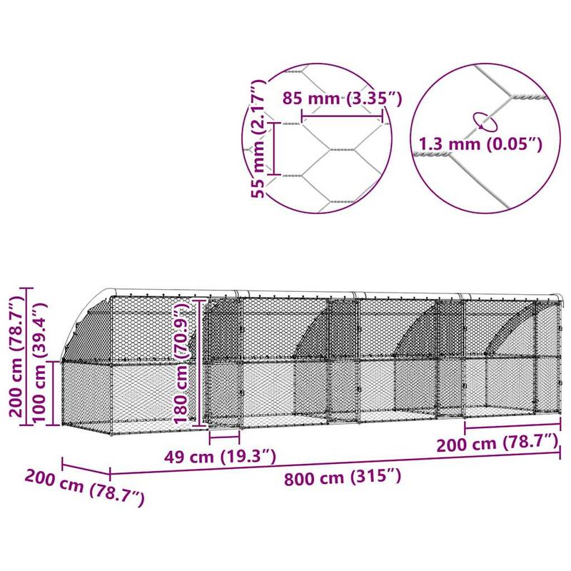 Petshop - Accesorii petshop - Culcusuri si custi - Custi interior si exterior - Cusca pentru caini 4 pcs Argintiu 8 x 2 x 2 m Otel - Infinity.ro