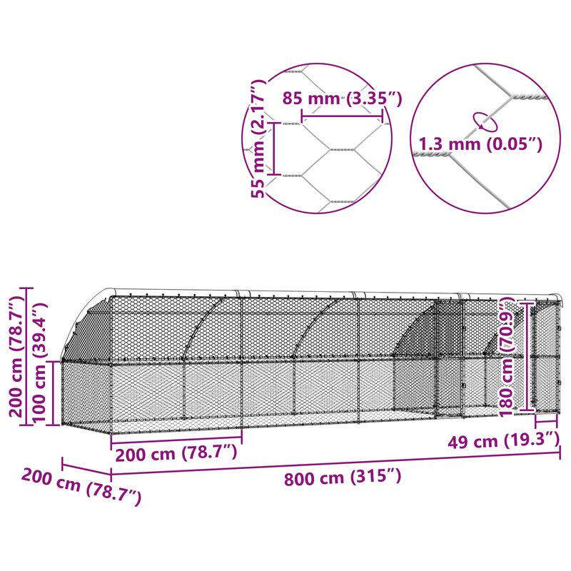 Petshop - Accesorii petshop - Culcusuri si custi - Custi interior si exterior - Cusca pentru caini 4 pcs Argintiu 8 x 2 x 2 m Otel - Infinity.ro
