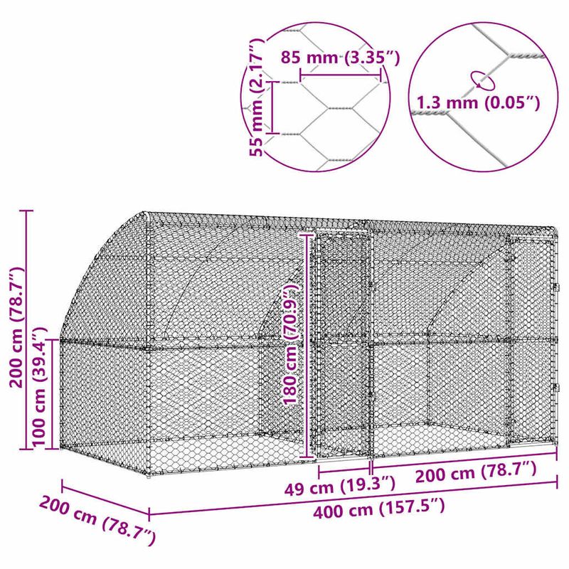 Petshop - Accesorii petshop - Culcusuri si custi - Custi interior si exterior - Cusca pentru caini 2 pcs Argintiu 4 x 2 x 2 m Otel - Infinity.ro