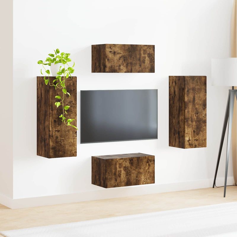 Casa si Gradina - Mobilier - Comode si corpuri - Comode - Set comoda TV Pe perete 2 pcs Stejar fumuriu Lemn compozit - Infinity.ro