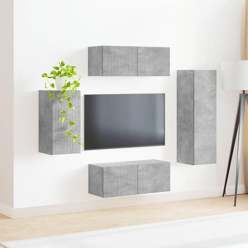 Casa si Gradina - Mobilier - Comode si corpuri - Comode - Set comoda TV Pe perete 3 pcs Gri din beton Lemn compozit - Infinity.ro