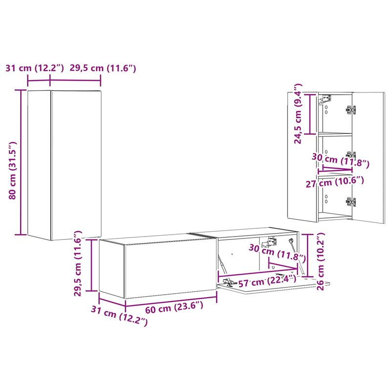 Casa si Gradina - Mobilier - Comode si corpuri - Comode - Set comoda TV Pe perete 2 pcs Stejar fumuriu Lemn compozit - Infinity.ro