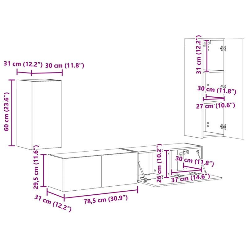 Casa si Gradina - Mobilier - Comode si corpuri - Comode - Set comoda TV Pe perete 3 pcs Gri din beton Lemn compozit - Infinity.ro