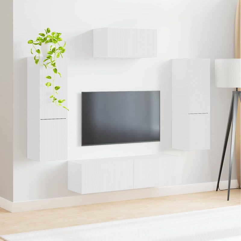 Casa si Gradina - Mobilier - Comode si corpuri - Comode - Set comoda TV Pe perete 4 pcs Alb Lemn compozit - Infinity.ro