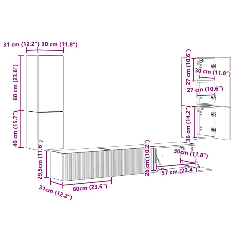 Casa si Gradina - Mobilier - Comode si corpuri - Comode - Set comoda TV Pe perete 4 pcs Alb Lemn compozit - Infinity.ro