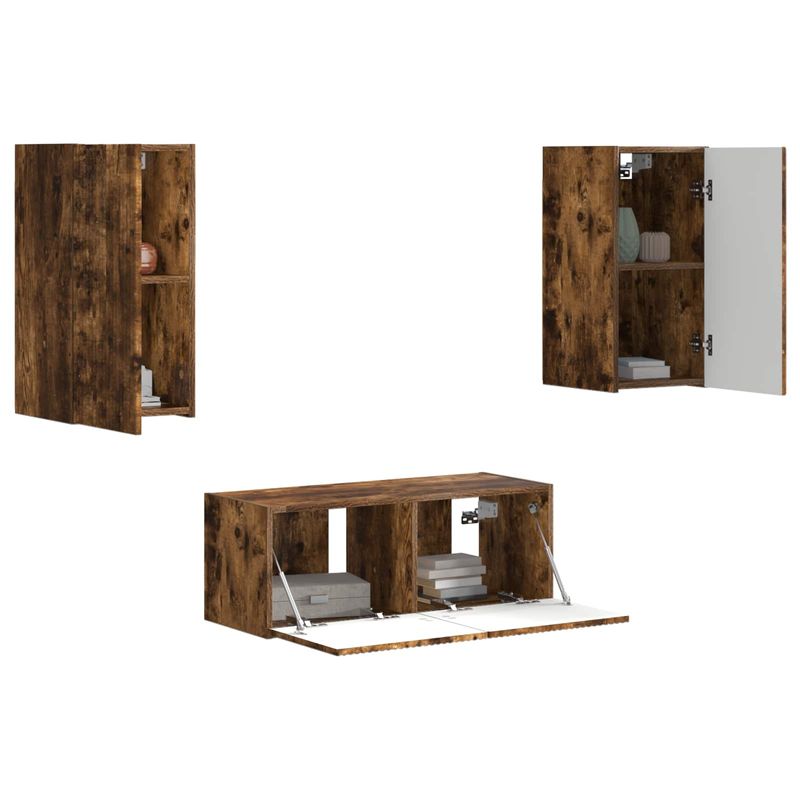 Casa si Gradina - Mobilier - Comode si corpuri - Comode - Set comoda TV Pe perete 6 pcs Stejar fumuriu Lemn compozit - Infinity.ro
