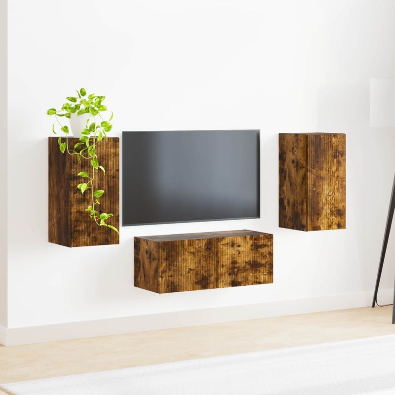 Casa si Gradina - Mobilier - Comode si corpuri - Comode - Set comoda TV Pe perete 6 pcs Stejar fumuriu Lemn compozit - Infinity.ro
