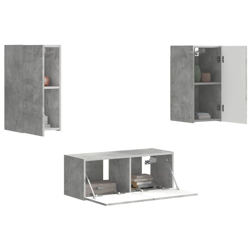 Casa si Gradina - Mobilier - Comode si corpuri - Comode - Set comoda TV Pe perete 6 pcs Gri din beton Lemn compozit - Infinity.ro